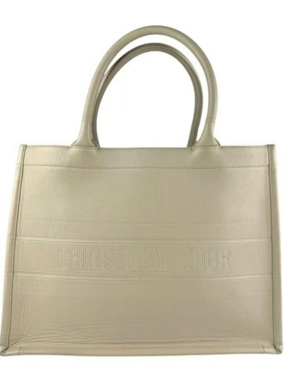 Auth Christian Dior Book Tote Medium Handbag Beige Leather - z8094